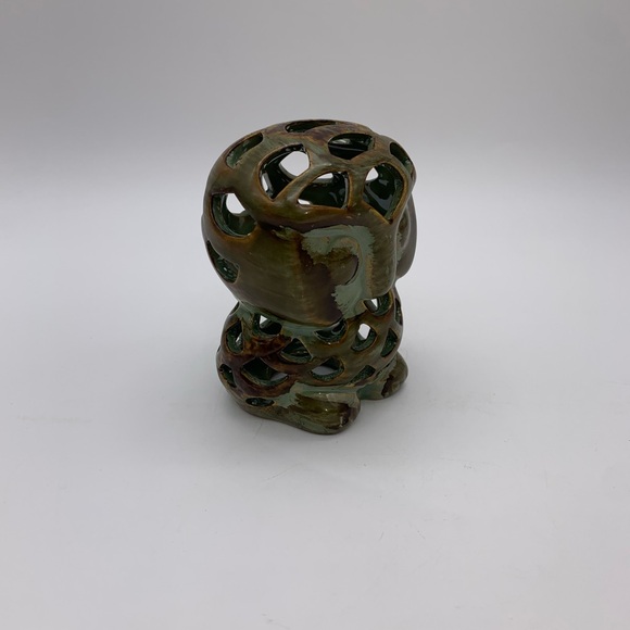 Small Ceramic Shabby Sage Green Brown Owl Sculpture Potpourri Holder Figurine 4” - Picture 3 of 9